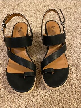 Style & Co. Black Strappy Slingback Wedge Sandals